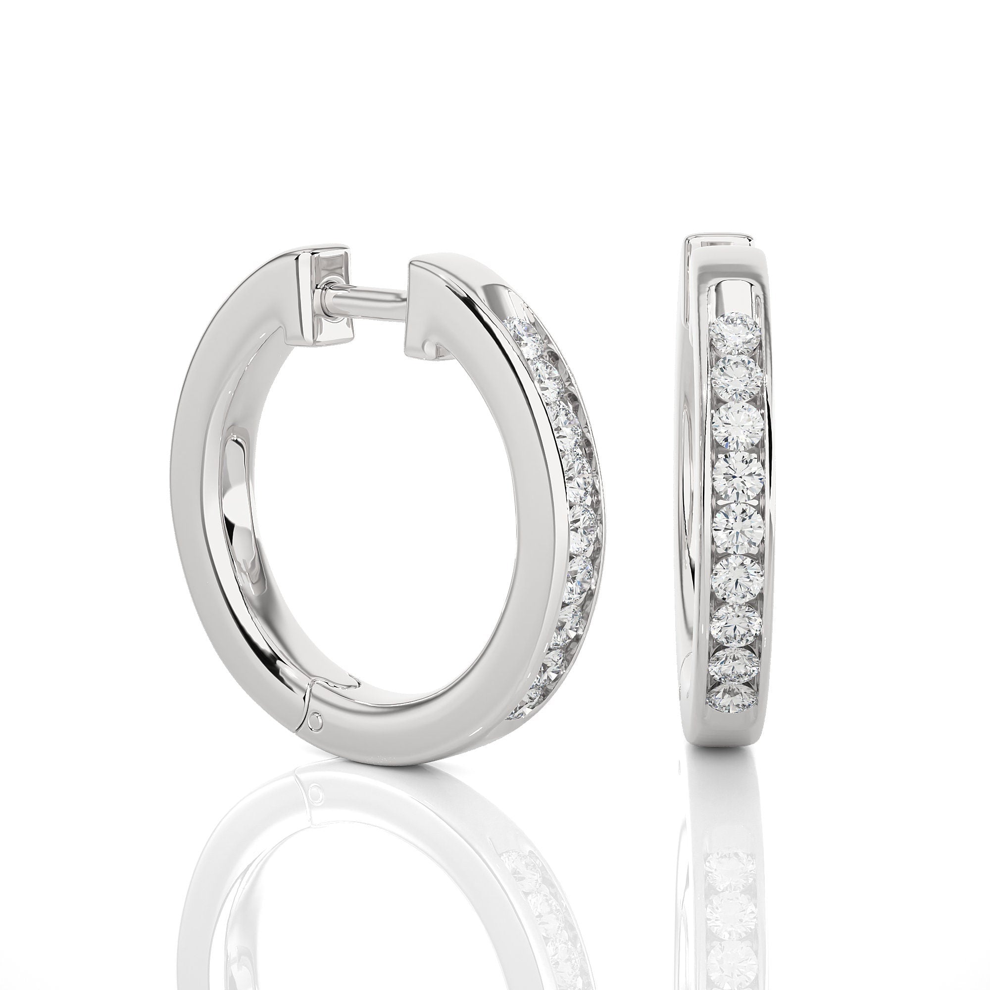 Hoop Earrings 14k Gold Round Diamond Channel Setting Huggie Hoop Earrings By Alikediamonds